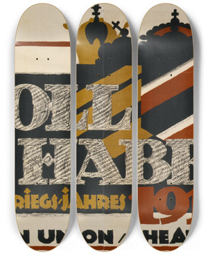 Triptych art skateboard deck of Hans Rudi Erdt Soll Und Haben Des Kriegsjahres 1917 by Hans Rudi Erdt (1883-1918)