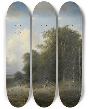 Triptych art skateboard deck of Frederik Hendrik Hendriks Landscape by Frederik Hendrik Hendriks (1808-1865)