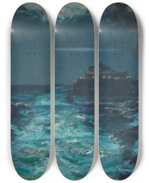 Triptych art skateboard deck of Julius Olsson Plymouth Pier by Julius Olsson (1864-1942)
