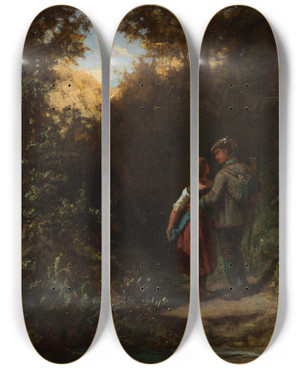 Triptych art skateboard deck of Carl Spitzweg Auf Dem Pirschgang by Carl Spitzweg (1808-1880)