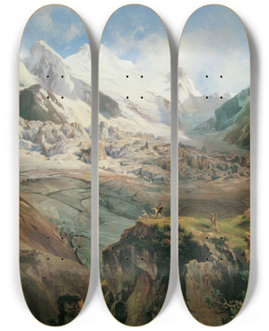 Triptych art skateboard deck of Anton Hansch Der Stubaiferner In Tirol by Anton Hansch (1813-1876)