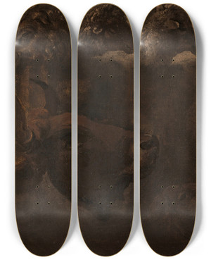 Triptych art skateboard deck of Thomas Cole Studies Of Animal Heads by Thomas Cole (1801-1848)
