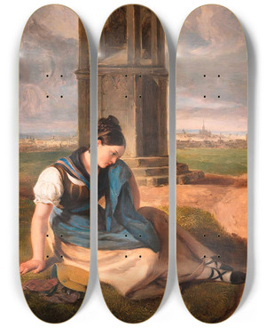 Triptych art skateboard deck of Peter Fendi Das Milchmdchen by Peter Fendi (1796-1842)