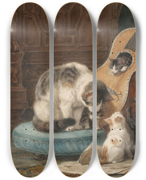 Triptych art skateboard deck of Henritte Ronnerknip The Musicians by Henritte Ronner-Knip (1821-1909)