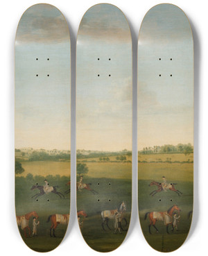 Triptych art skateboard deck of Francis Sartorius Sir Charles Warre Malets String Of Racehorses At Exercise by Francis Sartorius (1734-1804)