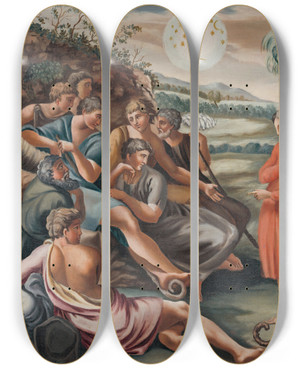 Triptych art skateboard deck of Alexander Belopotock Biblical Scene I by Alexander Belopotocky (1819-1878)