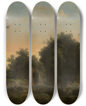 Triptych art skateboard deck of Gregorio Fidanza Italian Style Landscape by Gregorio Fidanza (1759-1823)