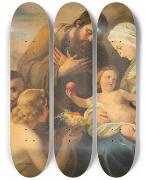 Triptych art skateboard deck of Austrian School Adoration Of The Holy Family by Austrian School