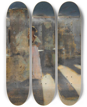 Triptych art skateboard deck of John Singer Sargent Capri Girl On A Rooftop_2 by John Singer Sargent (1856-1925)