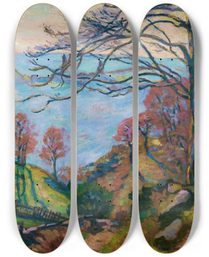 Triptych art skateboard deck of Armand Guillaumin Les Brjots by Armand Guillaumin (1841-1927)