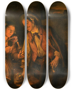 Triptych art skateboard deck of Angelo Inganni Lovers by Angelo Inganni (1807-1880)