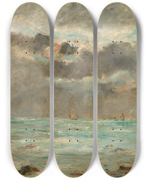 Triptych art skateboard deck of Eugne Boudin The Coast At Trouville by Eugene Boudin (1824-1898)