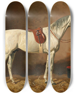 Triptych art skateboard deck of Emil Volkers Grey In The Stable by Emil Volkers (1831-1905)