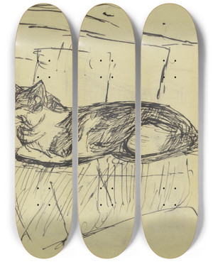 Triptych art skateboard deck of Max Beckmann Auf Einem Mbelstck Liegende Katze by Max Beckmann (1884-1950)