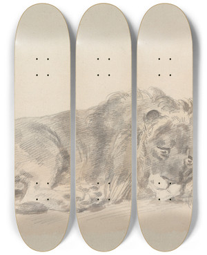 Triptych art skateboard deck of Sawrey Gilpin Lion Lying Down_1 by Sawrey Gilpin (1733-1807)