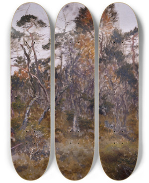 Triptych art skateboard deck of Bruno Liljefors Elk Hunt by Bruno Liljefors (1860-1939)