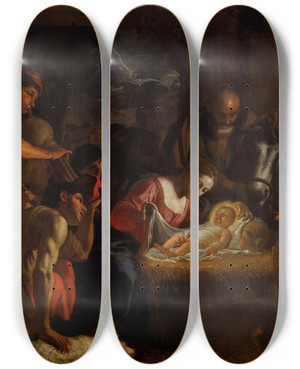 Triptych art skateboard deck of Mattia Preti The Adoration Of The Shepherds by Mattia Preti (1613-1699)