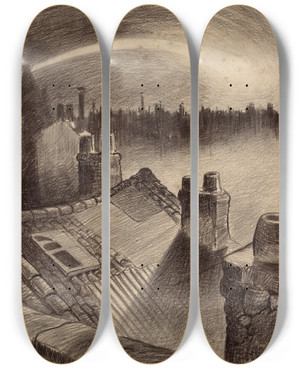 Triptych art skateboard deck of Henrique Alvim Corra Falling Star by Henrique Alvim Correa (1876-1910)