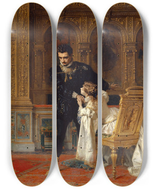 Triptych art skateboard deck of Antonio Barzaghicattaneo Scene From Schillers Fiesco Act Iv Scene 14 by Antonio Barzaghi Cattaneo (1831-1922)