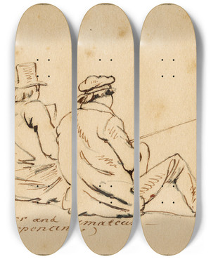 Triptych art skateboard deck of Pieter Van Loon Hengelaar En Toeschouwer by Pieter Van Loon (1801-1873)