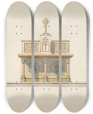 Triptych art skateboard deck of Julesedmondcharles Lachaise Design For An Altar Table Surmounted By A Crucifixion by Jules-Edmond-Charles Lachaise (1897)