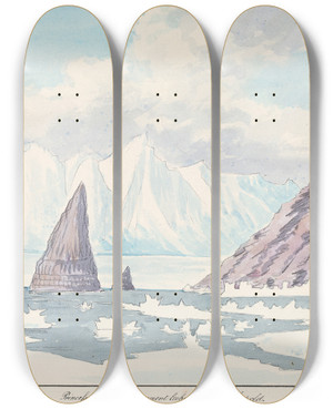 Triptych art skateboard deck of Charles Hamilton Smith Princess Charlottes Monument Coburg Bay Cape Leopold by Charles Hamilton Smith (1776-1859)