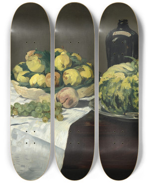 Triptych art skateboard deck of Douard Manet Still Life With Melon And Peaches by douard Manet (1832-1883)