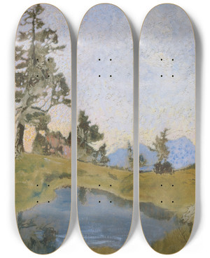 Triptych art skateboard deck of Alois Penz Scheiblahn Mit Zirben by Alois Penz (1853-1910)