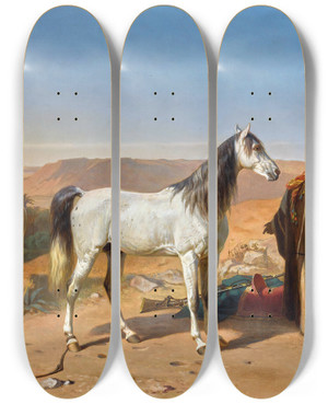 Triptych art skateboard deck of Charles Tschaggeny An Arabian In The Desert by Charles Tschaggeny (1815-1894)