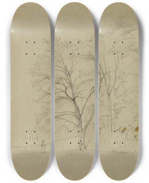 Triptych art skateboard deck of Jeanachille Benouville Homme Et Femme Dans Un Paysage by Jean-Achille Benouville (1815-1891)