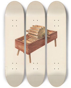 Triptych art skateboard deck of Gene Luedke Butter Worker by Gene Luedke