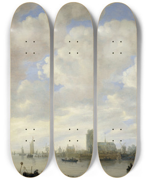 Triptych art skateboard deck of Jeronymus Van Diest Ii View Of The Merwede Off Dordrecht by Jeronymus Van Diest Ii (1631-1677)