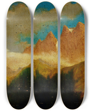Triptych art skateboard deck of Miner Kilbourne Kellogg Switzerlandnear Valery by Miner Kilbourne Kellogg (1814-1889)