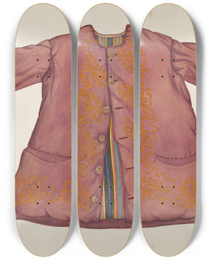 Triptych art skateboard deck of Irene M Burge Childs Jacket by Irene M Burge