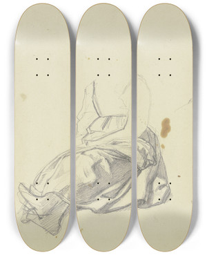 Triptych art skateboard deck of Jakob Becker Studienblatt Lagernde Frau Und Lagernder Mann by Jakob Becker (1810-1872)