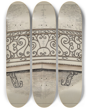 Triptych art skateboard deck of Al Curry Wrought Iron Balcony by Al Curry (20-)