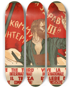 Triptych art skateboard deck of Sergei Ivanovich Ivanov Long Live The Third Communist International by Sergei Ivanovich Ivanov (1885-1942)