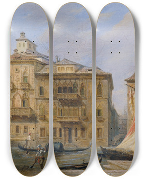 Triptych art skateboard deck of Franz Alt Der Canale Grande In Venedig by Franz Alt (1821-1914)