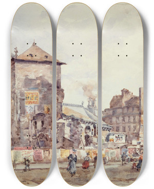 Triptych art skateboard deck of Mariedsir Bourgoin Lglise Saintnicolas Rue Raumur by Marie-Dsir Bourgoin (1839-1912)