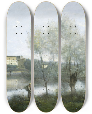 Triptych art skateboard deck of Jeanbaptistecamille Corot Villedavray_1 by Jean-Baptiste-Camille Corot (1796-1875)