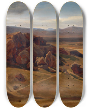 Triptych art skateboard deck of Josef Hoffmann Gebirgslandschaft Bei Athen Der Areopag by Josef Hoffmann (1831-1904)