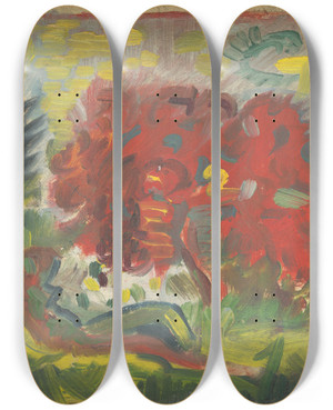 Triptych art skateboard deck of Arnold Peter Weiszkubnan Reclining Nude In A Garden by Arnold Peter Weisz-Kubnan (1898-1944)