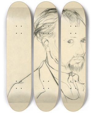 Triptych art skateboard deck of Wadysaw Skoczylas Podobize Maliara Turdka by Wladyslaw Skoczylas (1883-1934)