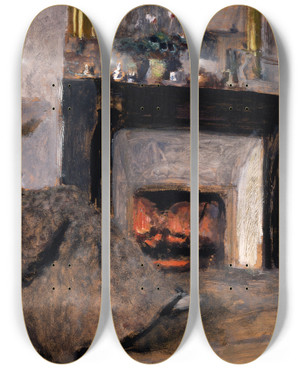 Triptych art skateboard deck of Douard Vuillard The Fireplace by douard Vuillard (1868-1940)