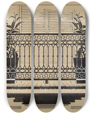 Triptych art skateboard deck of Thomas Byrne Cast Iron Balcony Rail_5 by Thomas Byrne