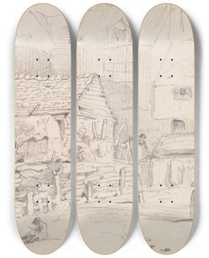 Triptych art skateboard deck of Thomas Hastings On Hastings Beach 3 October 1820 by Thomas Hastings (1778-1854)