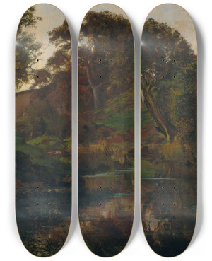 Triptych art skateboard deck of Julian Ashton Evening Merri Creek by Julian Ashton (1851-1942)