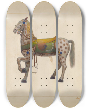 Triptych art skateboard deck of Samuel Fineman Carousel Horse by Samuel Fineman