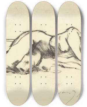 Triptych art skateboard deck of Lovis Corinth Female Nude Weiblicher Akt by Lovis Corinth (1858-1925)