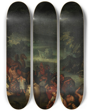 Triptych art skateboard deck of Roelant Savery Le Dluge by Roelant Savery (1576-1639)
